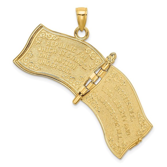 14k Yellow Gold w/ Enamel 3-D Pledge Of Allegiance Flag Book Charm Pendant - Picture 7 of 9